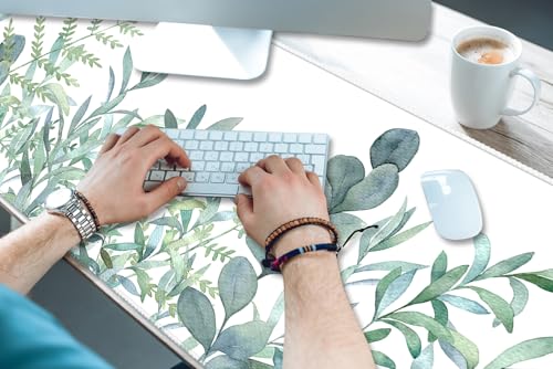 XXL Waterproof Office Desk Pad Protector 35.4x15.7 Inch - Extended Gaming Mouse Pad with Non-Slip Rubber Base, Thickened Keyboard Mat, Stitched Edges & Green Plants Design - view 7