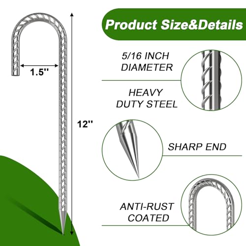 Rebar Stakes 12 Inch J Hook, Anti-Rust Tent Stakes Heavy Duty 6 Pack - view 2