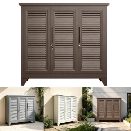 Lockable Garden Storage Cabinet, Gray, White, Brown