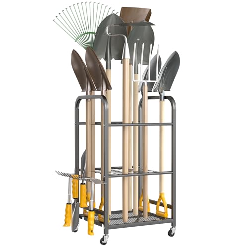 Garden Tool Organizer Stand, Yard Tool Storage Rack with Wheels
