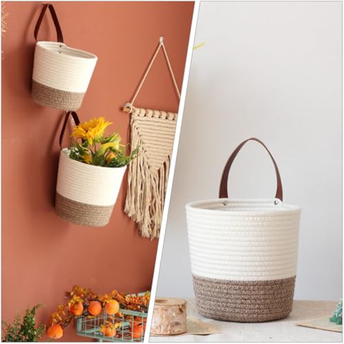 Cotton Wall Hanging Basket with Handle, Dual Use Storage Organizer for Home - view 7