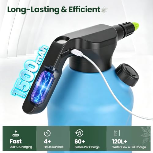 Electric Spray Bottle 2L/0.5 Gallon, 3 Speed Adjustable Battery Powered Garden Sprayer, Rechargeable Automatic Plant Mister with Adjustable Nozzle for Indoor/Outdoor Plants - view 4