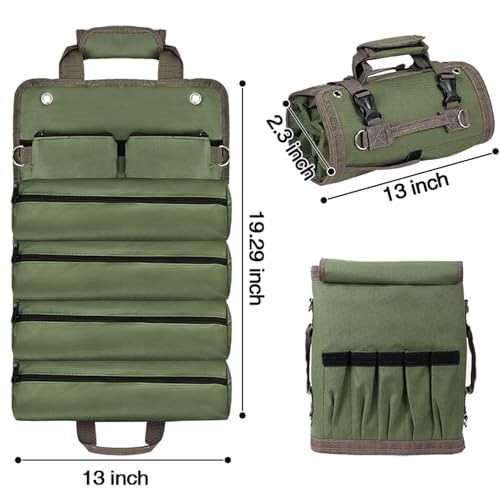 Roll Up Tool Bag Organizer, Gifts for Men Dad Husband Him Christmas Stocking Stuffers, Heavy Duty Storage Pouches Carrier Bag for Electrician Mechanic Thanksgiving Fathers Day Birthday Gifts (Khaki) - view 5