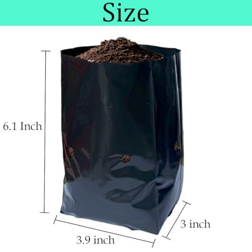 1/4 Gallon 100 Pcs Thicken Seedling Nursery Bags, 3.9" x 6.1" Deep Plastic Grow Bags with Drainage Holes, Heavy Duty Plant Starter Pots for Vegetables, Flowers, Succulents and Cuttings - view 2