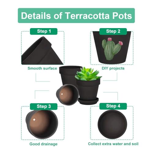 4 Inch Black Terracotta & Clay Pots with Saucer, 6 Pack - view 3