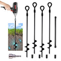 MIXXIDEA18 Inch Ground Anchors Screw in Folding Ring Spiral Metal Ground Stakes Dog Tie Out Stake Spiraling Anchor Trampoline Anchors for Tent (black-4pk)