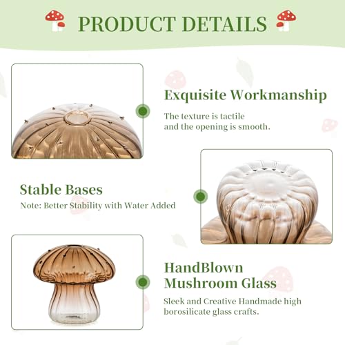 Mushroom Glass Propagation Station, 5Pcs Amber Plant Terrarium Jar - view 6