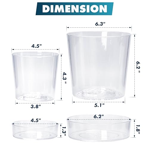 4.5 Inch 6.5 Inch Clear Acrylic Houseplants Planter Pot with Tray, Orchid Pot with Drainage Holes, Deep Saucer for Bottom Watering, Transparent Containers for Indoor Plants, Herbs, 91-B-W - view 3
