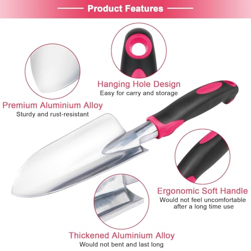 Garden Tools Set, 3 Pack Garden Shovel, Transplant Trowel and Hand Rake Red - view 3