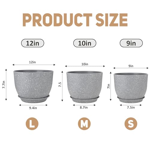 12/10/9 Inch Indoor Large Planter with Drainage & Saucers for Plants - view 2