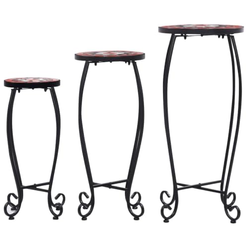 3 Piece Mosaic Side Table Set Terracotta Ceramic Plant Stands - view 3