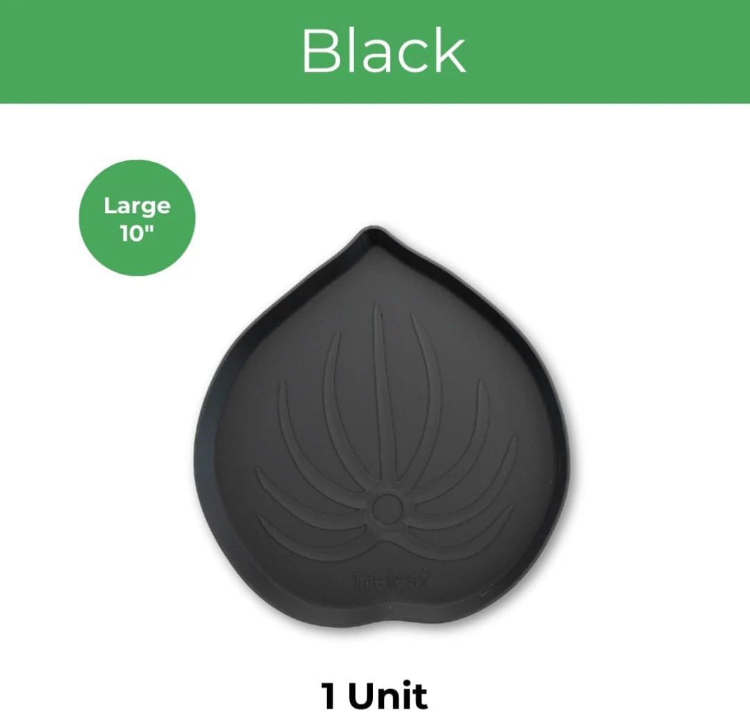 Mia Bottom Watering Plant Saucer – 10 inches Self-Watering Plant Tray for Indoor Plants, Leaf-Shaped Pot Saucer with Water Reservoir for Healthy Root Growth - Black - view 3