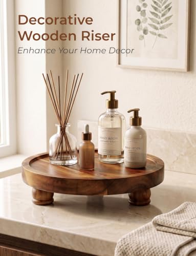 Acacia Wood Round Tray, 10 in Pedestal Riser Stand for Plant Decor - view 2