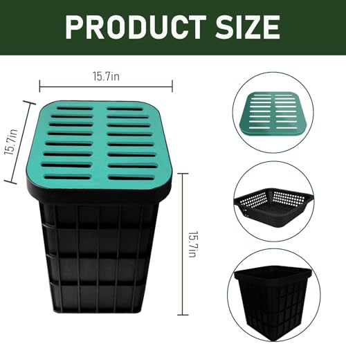15.75x15.75x16.54 in Catch Basin for Drainage with Composite Resin Grate,Catch Basin with Debris Basket, French Drain Kit without Reserved Hole for Yard,Downspout,Lawn,Municipal Pipeline - view 2