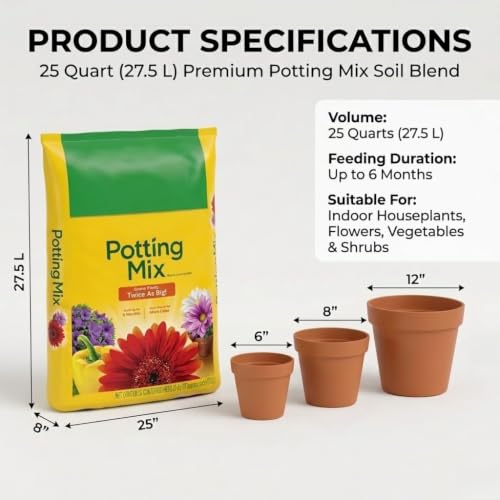 25 Qt Potting Mix Soil, Premium Nutrient-Rich Planting Medium for Indoor and Outdoor Potted Flowers, Vegetables, and Houseplants (25QT) - view 2