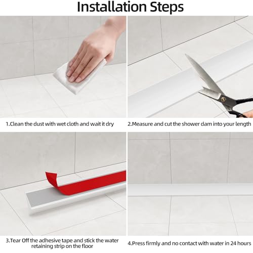 78 inch Shower Threshold Water Dam Barrier Water Stopper, Glass Shower Door Bottom Seal Strip, Silicone Rubber Kitchen Sink Splash Guard for Countertop, Bathtub, Bathroom（White） - view 7