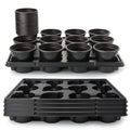 4 Inch Plastic Plant Pots 60 Pcs and 12 Cell Nursery Pots Trays 5 Pcs, Thick Sturdy Seeds Starting Germination Shuttle Carrying Trays, Black Small Planter Nursery Propagation 5 Sets