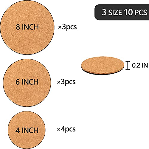 10 Pack 3 Sizes Cork Plant Coasters, 4/6/8 Inch Cork Plant Mats for Plants - view 2