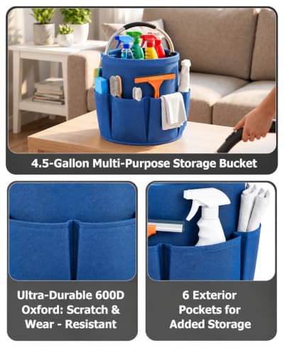 Foldable 4.5Gallon Cleaning Caddy Organizer with 6 Pockets, Non-Slip Handle - view 5