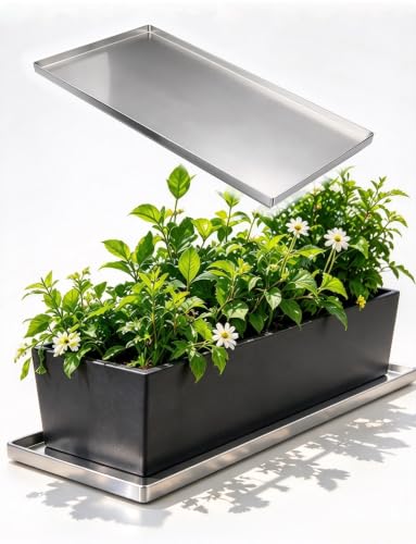 Durable Stainless Steel Drip Tray with Raised Edges, 51x21cm (20x8in) – Rust-Resistant Plant Tray for Indoor/Outdoor Gardening & Plant Care, Ideal for Flower Pots