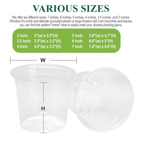 Clear Nursery Pots with Drainage Holes-36 Pack 3/4/5Inch Transparent Plastic Plant Pots for Seed Starting, High Visibility Root Growth Monitoring&36Plant Labels (Transparency-no Lid, 3/4/5in-36p) - view 3