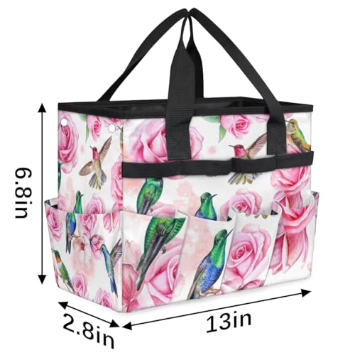 Hummingbird Flower Rose Garden Tool Bag Waterproof Gardening Tool Storage Bag with Handle & 10 Pockets Gardening Tote Bag for Women Garden Tool Organizer - view 3
