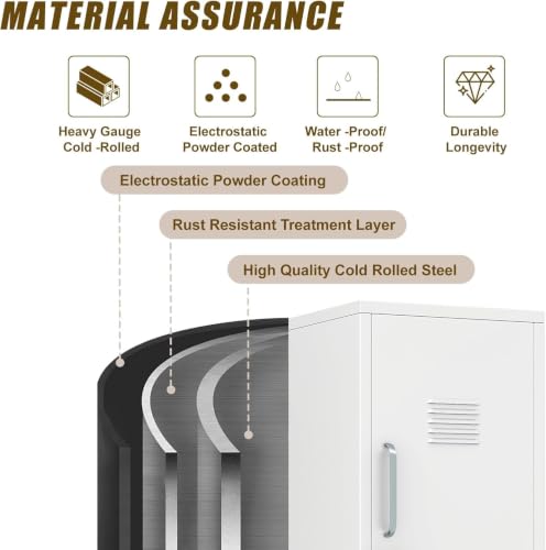 Metal Locker Cabinet, 47"H Home Office Storage Lockers, Vertical Steel Storage Cabinet with Locking Door and 3 Adjustable Shelves, Garage Tool File Cabinets for Home Office,Garage,Bathroom, White - view 6