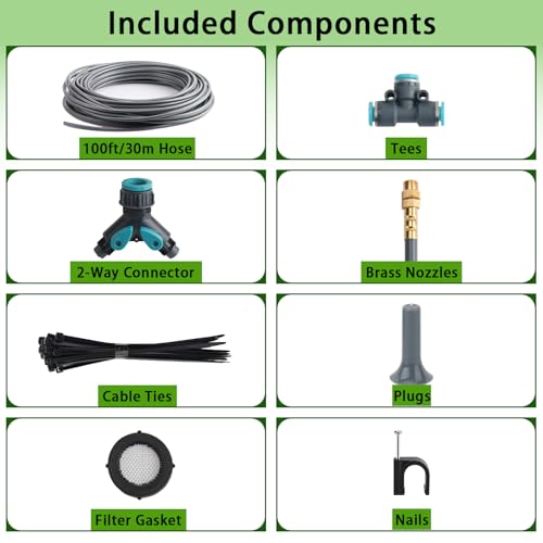 100FT 1/4" Quick-Connect Drip Irrigation System Kit, Automatic Garden Watering System with 16 Pcs Adjustable Spray Nozzles for Garden, Greenhouse, Yard, Lawn - view 2
