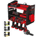 Power Tool Organizer Wall Mount – 3-Tier Heavy-Duty Steel Rack, 4 Drill Slots, Pegboard + Utility Side, 100 lb Capacity – Garage, Workshop & Shed Storage (Red)