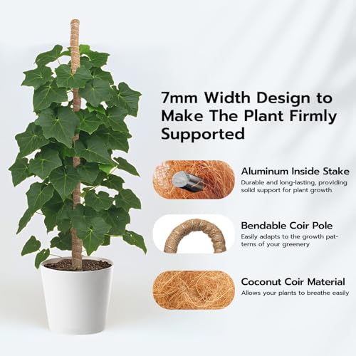 Bendable Moss Pole for Plants 47 Inch, Monstera Plant Support Stake with 7mm Aluminum Core, Coconut Coir Climbing Pole for Monstera Pothos Philodendron, Complete Kit with Ties & Rope - view 2