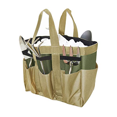 Garden Tote,Tool Bags Gardening Tote Bag Outdoor Multi Pocket Garden Tool Kit Holder Bag Compact Hand Tool Gardeners Storage Bag Tote Organizer Yard Plant Tool Carrier Bag Pouches (Light Brown)
