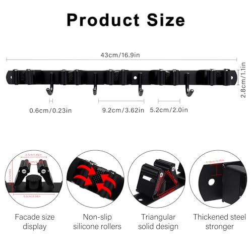 SUS304 5 Racks and 4 Hooks Mop and Broom Holder Wall Mount - view 3