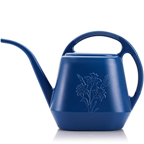 1-Gallon Plastic Watering Can with Comfortable Handle, Garden Watering Cans Long Spout for Indoor Outdoor Watering Plants, Blue