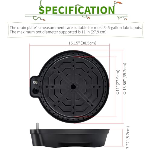 15” Self-Watering Plant Saucer, Capillary Action Theory Auto-Irrigation System, 4-Pack Bases with pH Test Tank & Water Gauge, Heavy Duty for Use in Indoor Grow Tents/Outdoor Gardens - view 6