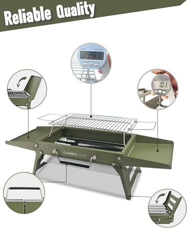 14 x 9 inches Small Portable Charcoal BBQ Grill, Foldable Compact Camping Barbecue for 1–3 People, Ideal for Camping, Tailgating, Beach, Picnic & Tabletop Use, Green - view 5