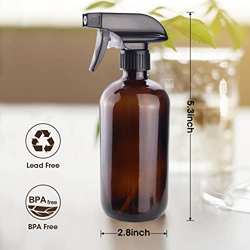 Amber Glass Spray Bottles, 16 oz Glass Spray Bottles for Cleaning Solutions and Essential Oils, Refillable Empty Spray Bottle with Adjustable Nozzles for Alcohol, Plant and Hair Care (1 Pack) - view 6