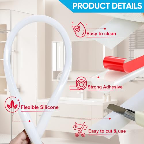39" Shower Threshold Water Dam, Self-Adhesive Silicone Water Barrier & Shower Water Guard, Solid Triangle Stopper for Walk-In & Curbless Showers, Bathtubs & Sinks, Keeps Floor Dry - view 7