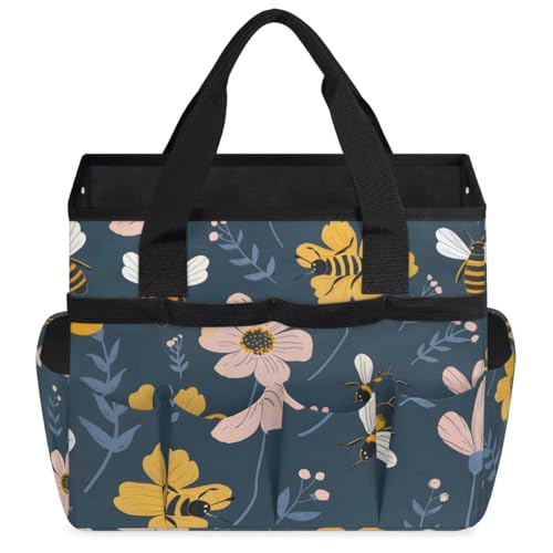 Garden Tote Bag with Pockets Bee Flower Gardening Bags for Tools Organizer Heavy Duty Storage Bag with Handle for Lawn Yard Casual - view 2