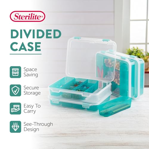 Divided Case, 12-Pack – Stackable Clear Plastic Storage Containers with Green Trays and Latching Lids, Ideal for Organizing Crafts, Beads, Small Tools, and Hardware - view 3