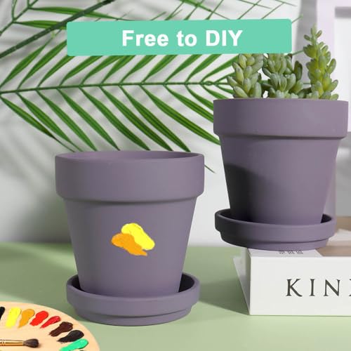 6 Inch Purple Terracotta & Clay Pots with Saucer, 4 Pack - view 5