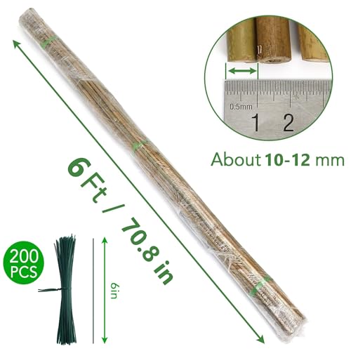 40 Pack Bamboo Stakes for Plant 6 Feet,Bamboo Sticks Garden Plant Support Stakes Poles with 200pcs Twist Ties for Tomatoes, Beans, Flowers, Trees, Indoor and Outdoor Climbing Plants - view 4