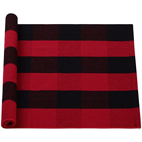 Buffalo Check Door Rug, Layered Cotton Plaid Mat, 35x24 Red & Black