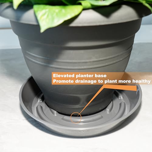 2 Packs Plant Saucer Pot Tray, 14 inch Grey Flower Planter Saucers and Drip Trays - view 3