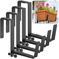 Window Box Brackets, Adjustable Planter Box Brackets, Heavy Duty Iron Flower Box Brackets for Railings, with Enhanced Bottom Support - Perfect for Balconies, Fences, and Gardens (Black, 4 Pack)