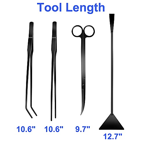 4Pcs Aquascaping Tools Kit, Long Stainless Steel Aquarium Plant Tools with Black Anti-rust Coating, Aquarium Tweezers, Scissors, and Scrapers for Aquascaping Cleaning（Magnetic Tool Holder） - view 2