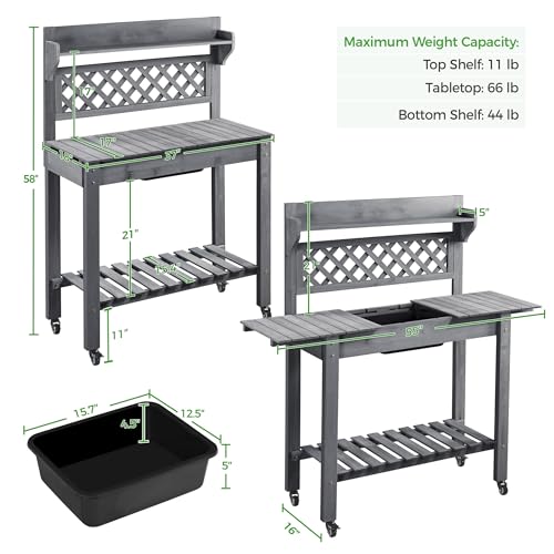 Outdoor Potting Bench with Sink, Garden Table, Lower Shelf,Gray - view 2