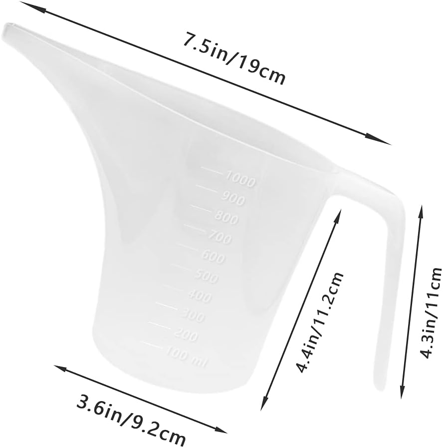 4 Pack Plastic Funnel Pitcher,Measuring Cup with Long Spout,Large Capacity Easy Pour Cup,Perfect for Bakeware Mold,Oils,Watering Plants(1000ml) - view 2