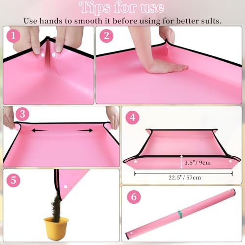 Repotting Mat for Indoor Plant Transplanting 29.5"x 29.5" Pink Garden Mat for Plant Lovers Oxford Fabric Portable Potting Tray for Gardening Mess Control - view 6