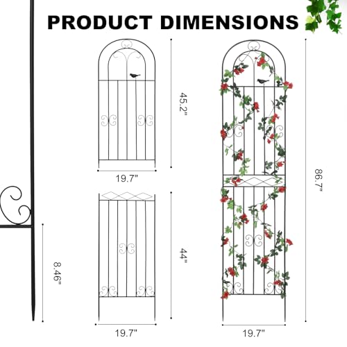2 Pack 86.7" H x 19.7" W Metal Garden Trellis with Black Coating, Wire Lattice Grid Panel for Climbing Plants Outdoor Roses Vine Cucumbers Vegetables Flower Support (86.7" H, 2 Pack) - view 2