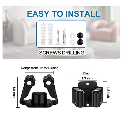 12PCS Broom and Mop Holder, Heavy Duty Garden Tool Organizer Rack Rake and Shovel Handle, Stainless Steel Mop Hanger. Wall Mounted with Screws.Matte Black - view 6